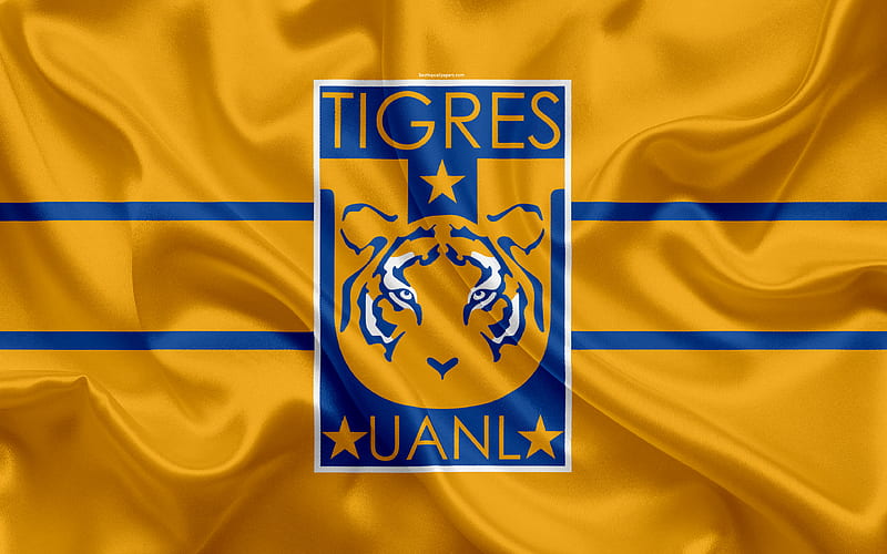 UANL Tigres FC Mexican Football Club, emblem, logo, sign, football, Primera Division, Mexico Football Championships, Monterrey, Mexico, silk flag, HD wallpaper