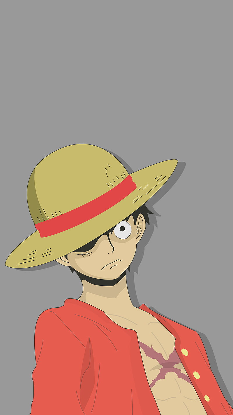 Luffy, 2018, flat, gray, minimal, one piece, red, HD phone wallpaper ...