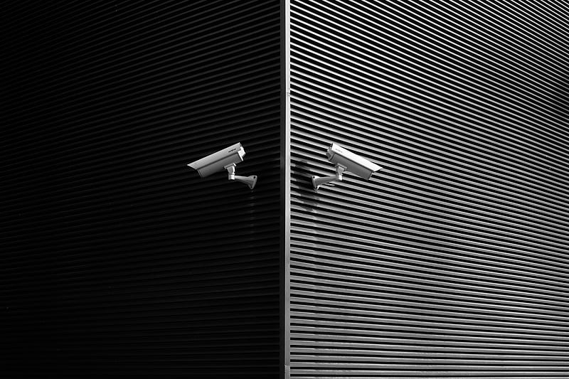 Surveillance, cctv, camera, surveillance camera, black, white, gris, stribes, kingmixer, HD wallpaper