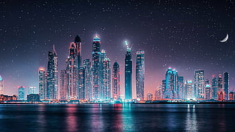 In The City Lights, Stars, Water, Buildings, Sky, Lights, City, Night, HD  wallpaper | Peakpx