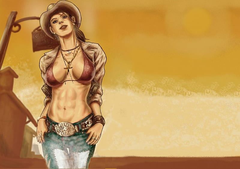 Cowgirl Art, art, female, westerns, hats, bonito, fun, abstract, sketch, cowgirls, drawing, fashion, style, HD wallpaper