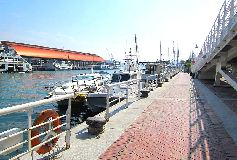 Harbor, boat, ferry, footpath, HD wallpaper