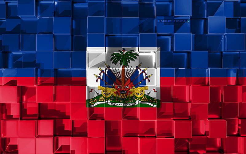 Flag of Haiti, 3d flag, 3d cubes texture, Flags of North America countries, 3d art, Haiti, North America, 3d texture, Haiti flag, HD wallpaper