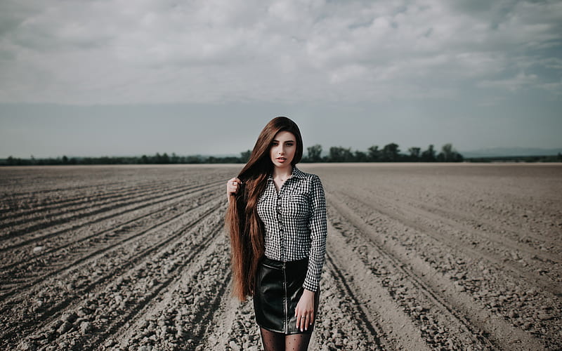 Long Hair Girl Outdoors Field, girls, model, field, outdoors, depth-of-field, HD wallpaper