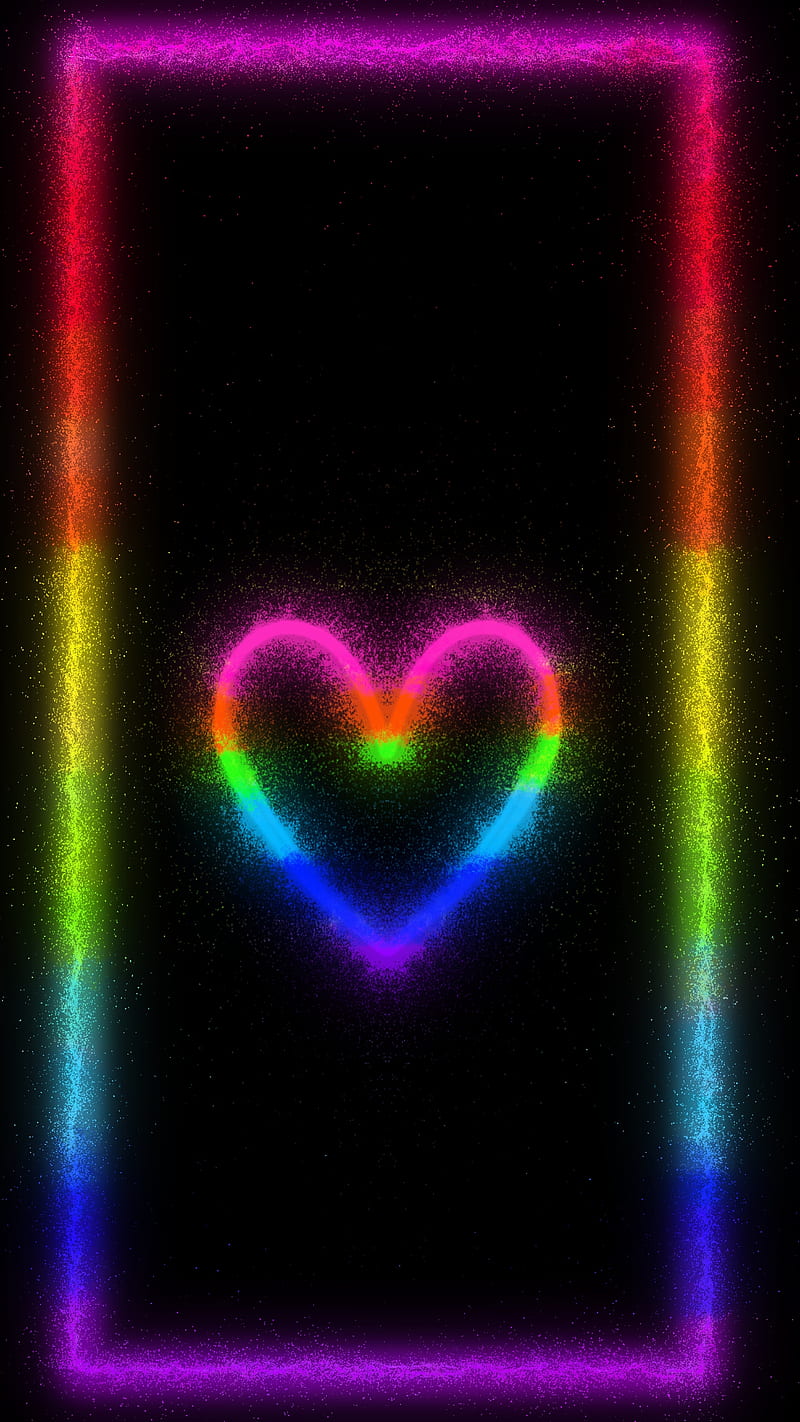 Rainbow love, border, colorfull, edge, frame, funny, heart, love, neon, rainbow, shine, HD phone wallpaper