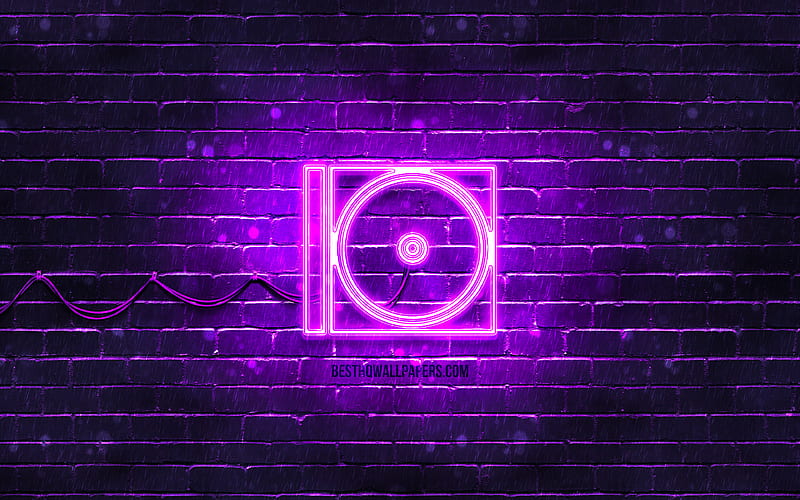 Disk Reader neon icon violet background, neon symbols, Disk Reader, creative, neon icons, Disk Reader sign, music signs, Disk Reader icon, music icons, HD wallpaper