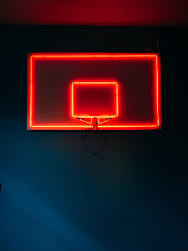 basketball hoop, basketball, neon, light, red, HD phone wallpaper