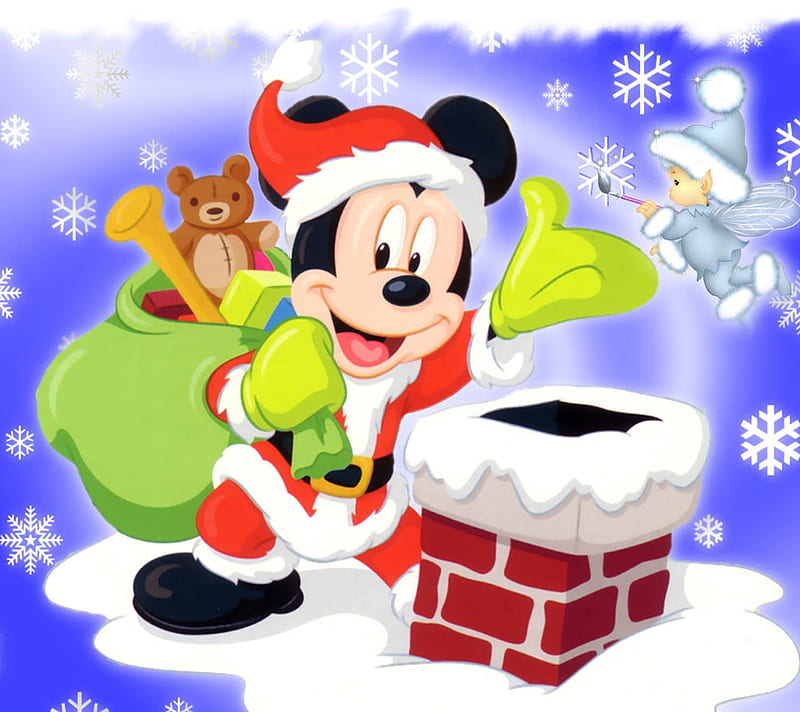 Mickey Santa, cartoons, christmas, holiday, mickey, santa claus, HD wallpaper
