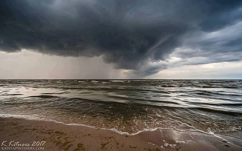 Storm above Baltic Sea, Latvia, storm, clouds, sea, HD wallpaper