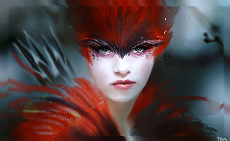 Red Hunter, red, lady, digital art, abstract, HD wallpaper