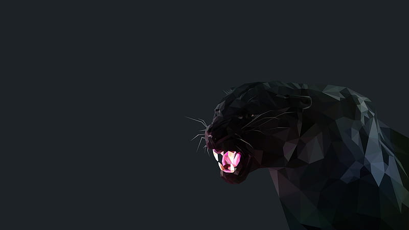 Black panther, fantasy, roar, luminos, big cat, minimalistic, panther, pink, animal, HD wallpaper