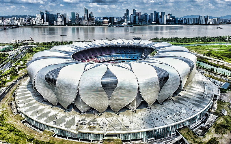 Hangzhou Sports Park Stadium, Hangzhou, China, Hangzhou Olympic Sports Centre Stadium, sports arena, modern stadium, Hangzhou Nabel Greentown Stadium, HD wallpaper