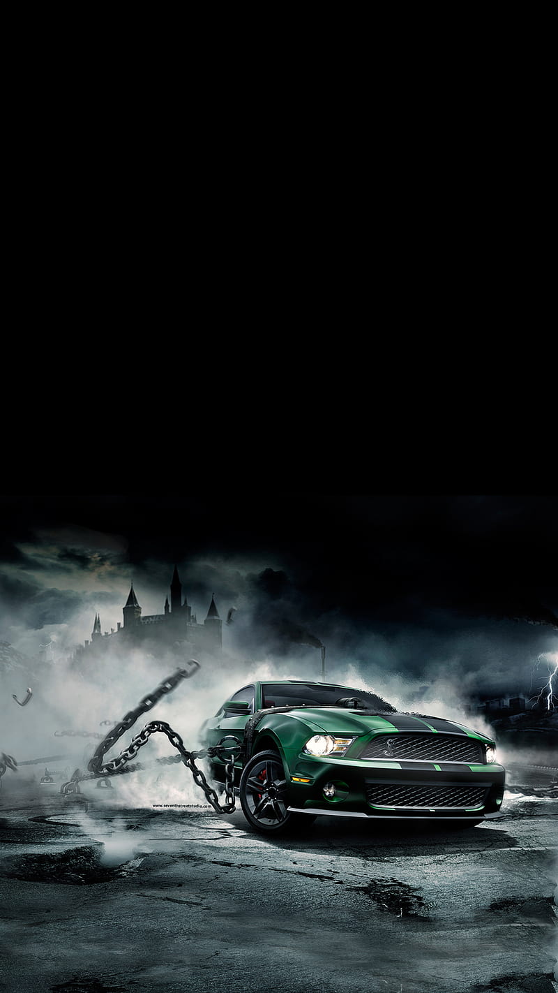 Mustang by jsntmgn, black, car, green, ip7, s8, HD phone wallpaper