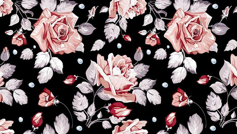 Texture, pattern, rose, black, trandafir, flower, paper, white, pink, HD wallpaper