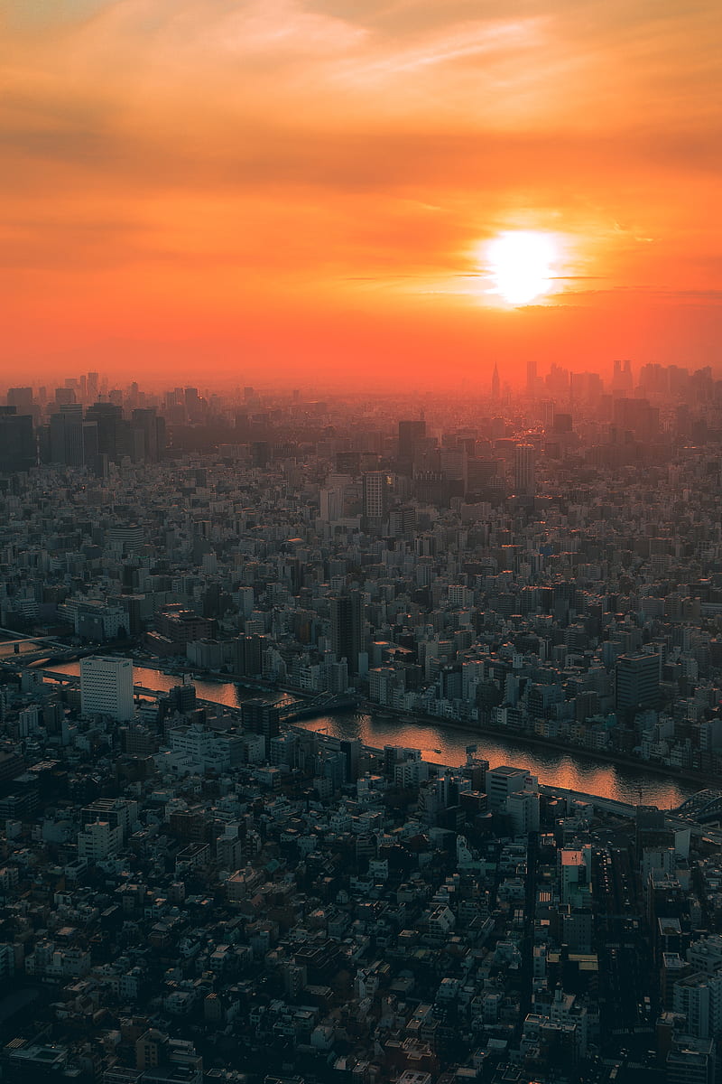 japan tokyo, sunset, cityscape, buildings, City, HD phone wallpaper