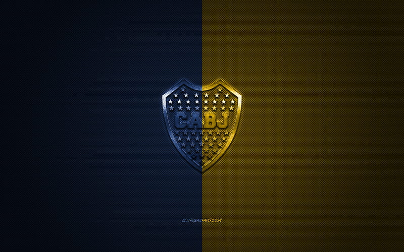 Boca Juniors, Argentinean football club, Argentine Primera Division, blue yellow logo, blue yellow carbon fiber background, football, Buenos Aires, Argentina, Boca Juniors logo, HD wallpaper