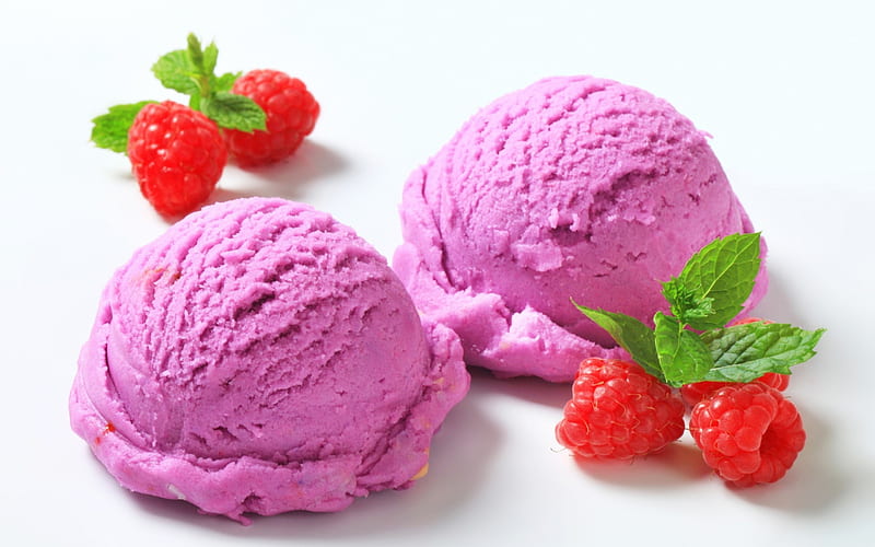 Ice cream, red, mint, food, sweet, dessert, fruit, green, purple, berry, summer, raspberry, white, pink, HD wallpaper