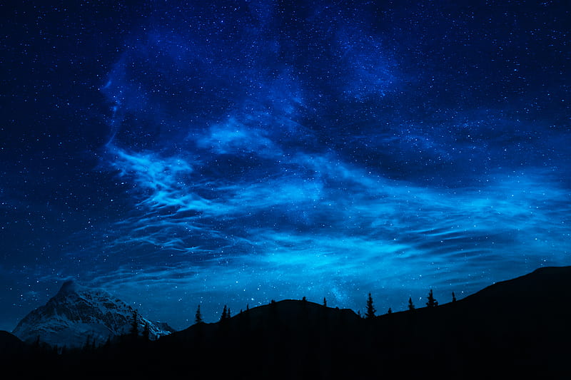mountain, peak, nebula, starry sky, night, HD wallpaper