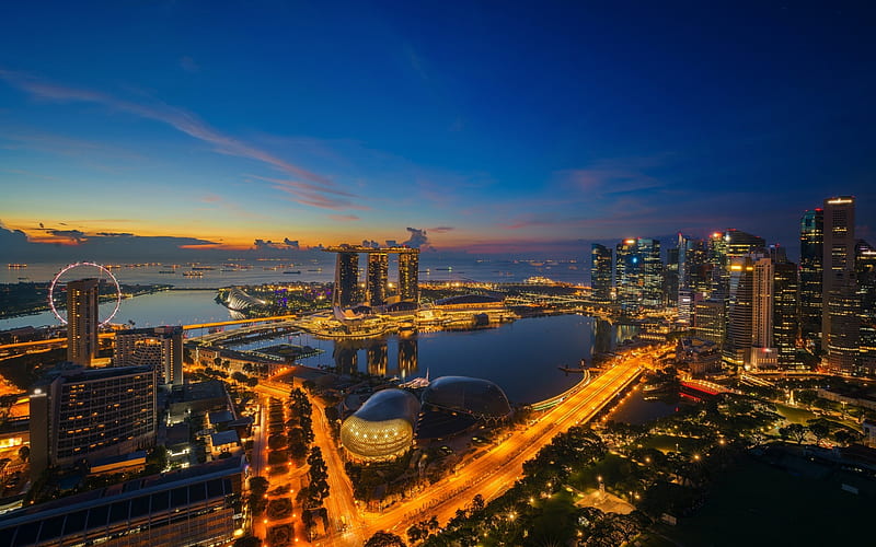 Marina Bay Sands, Singapore, skyscrapers, evening, modern architecture, HD wallpaper