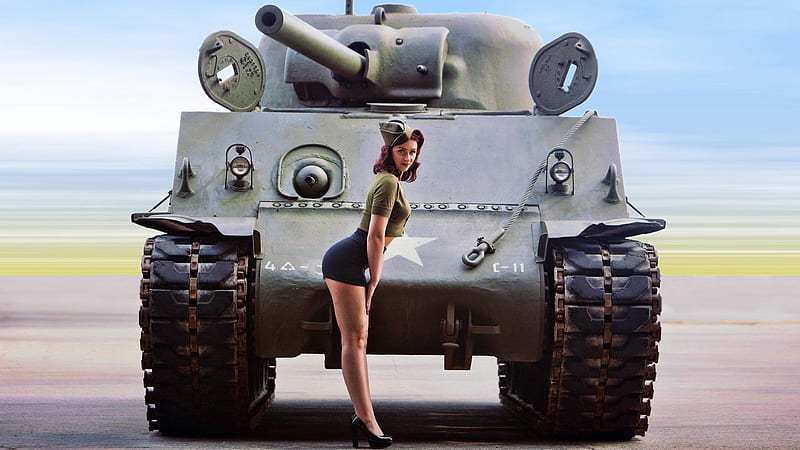 Girl Power, guerra, tank, girl, pin up, military, HD wallpaper