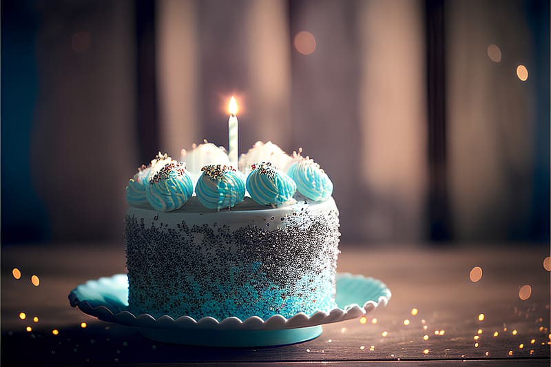Birtay cake, Cake, Candle, Party, Blue cream, HD wallpaper