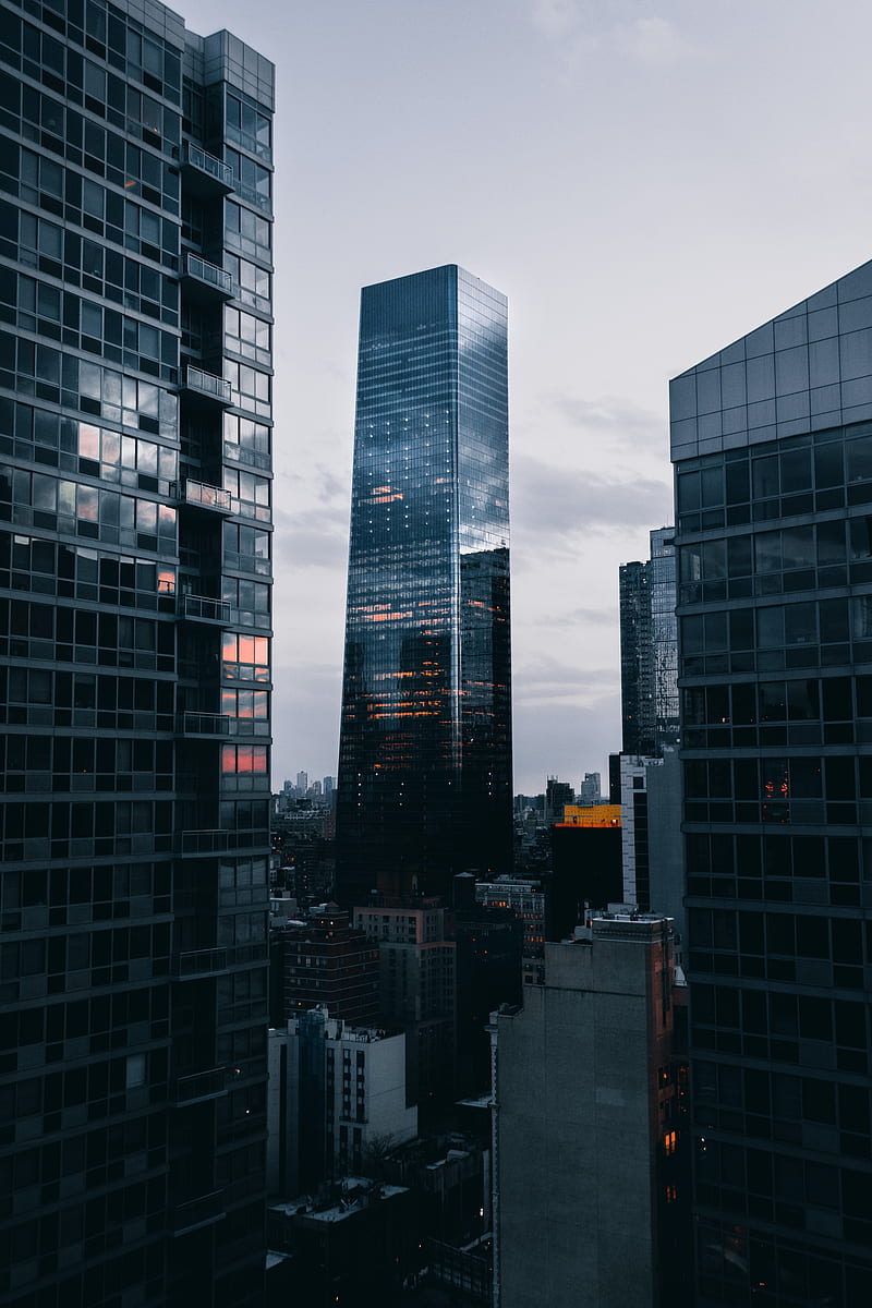city, evening, skyscrapers, HD phone wallpaper