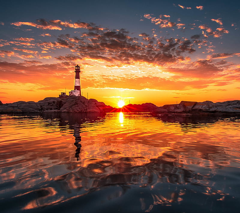 Lighthouse Sunset, beacon, house, light, ocean, pharos, sea, HD wallpaper