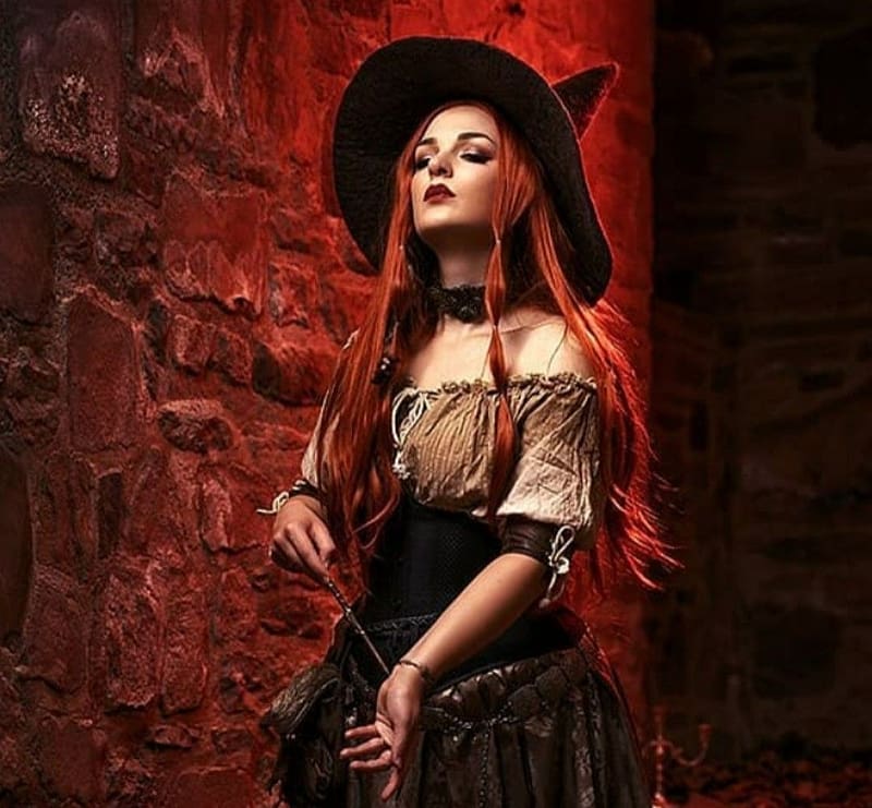 Witch Halloween Model Cosplay Redhead Girl Hat Woman Hd Wallpaper Peakpx