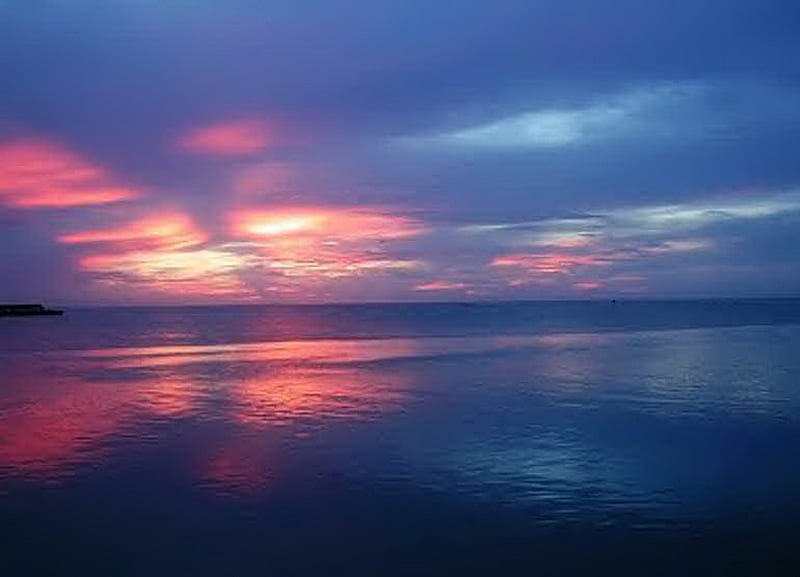 Sweet calm, calm, ocean, pastels, sunset, reflections, sky, pink, blue ...