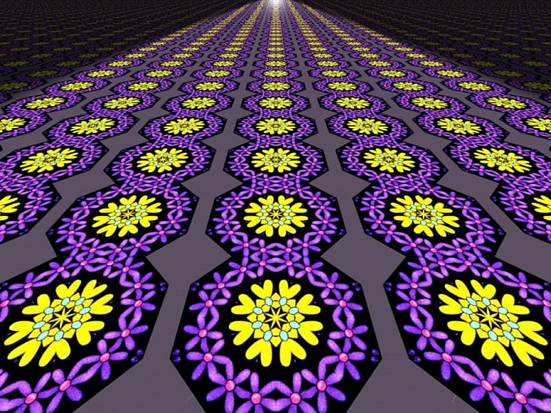 yellow-purple floral flooring, lilac, pretty, homemade, vivacious, cg, yellow, fantasy, gris, fractals, flowers, room, light, tic, effective, vivid, warm, floor, fantastic, spring, abstract, daisies, 3d, cool, purple, neutral, digital, awesome, simple, tiling, HD wallpaper