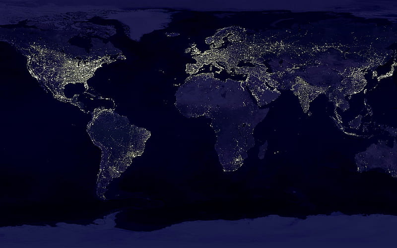 World Map, night, city lights, Earth at night, view from space, light, Earth, HD wallpaper
