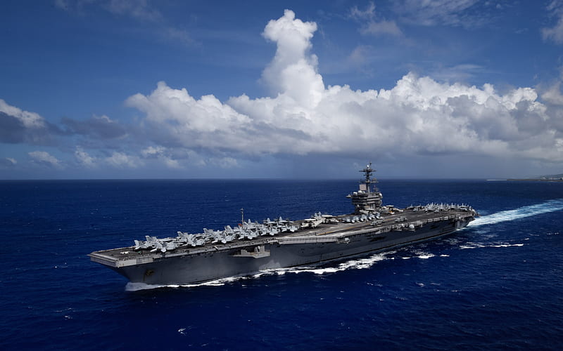 nuclear-powered aircraft carrier, USS Theodore Roosevelt, CVN-71, ocean, aircraft carrier, US Navy, USA, HD wallpaper