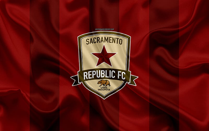 Sacramento Republic FC American football club, logo, burgundy flag, emblem, USL Championship, Sacramento, California, USA, USL, silk texture, soccer, United Soccer League, HD wallpaper