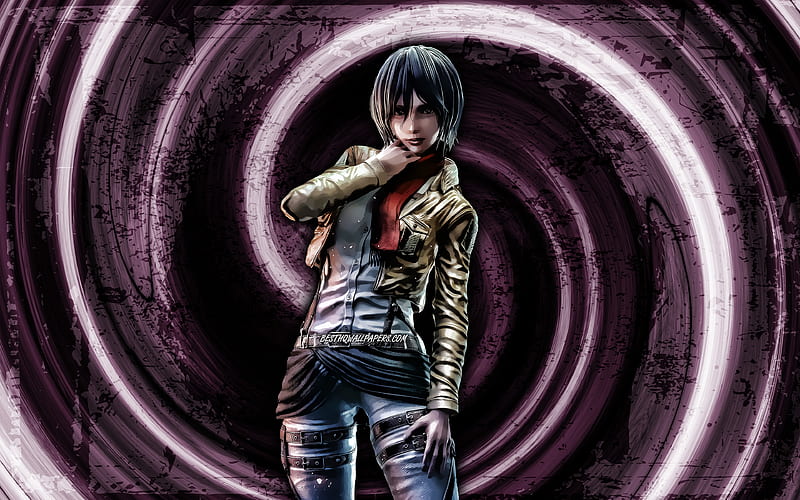 Mikasa Ackerman, purple grunge background, Attack on Titan, manga, deuteragonists, vortex, Mikasa Akkaman, Mikasa Ackerman, HD wallpaper