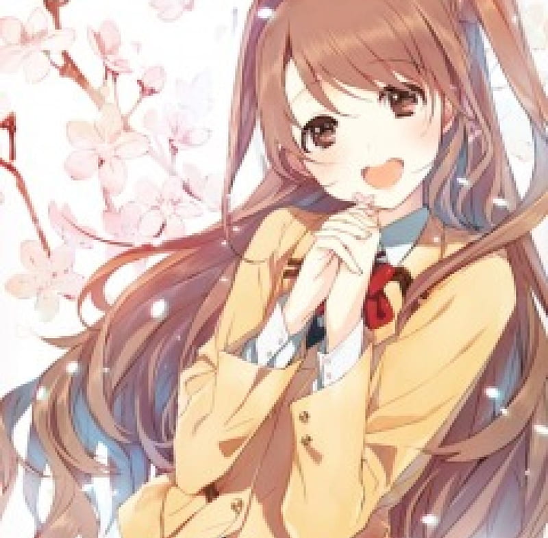 Shimamura Uzuki, red, pretty, tie, yellow, bonito, cherry blossom, anime,  flowers, HD wallpaper | Peakpx