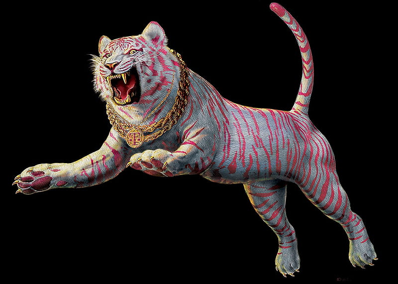 Tiger, adrian chesterman, fantasy, black, tigru, pink, white, HD wallpaper