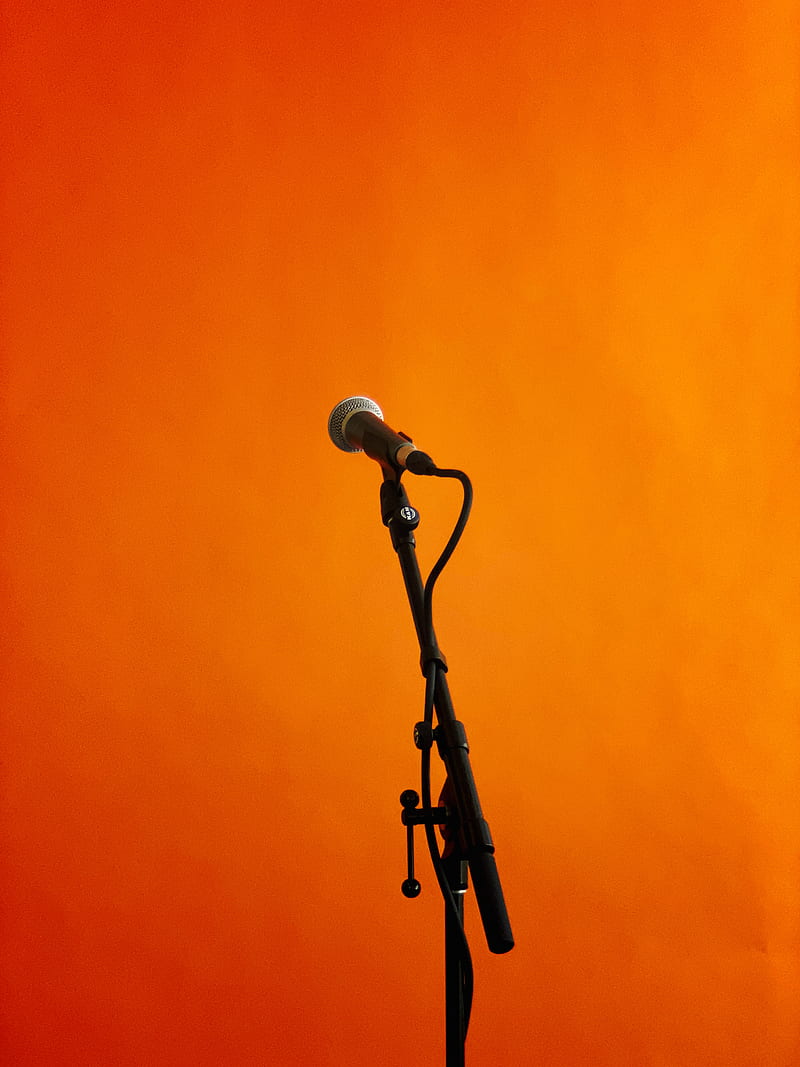 microphone, music, orange background, HD phone wallpaper