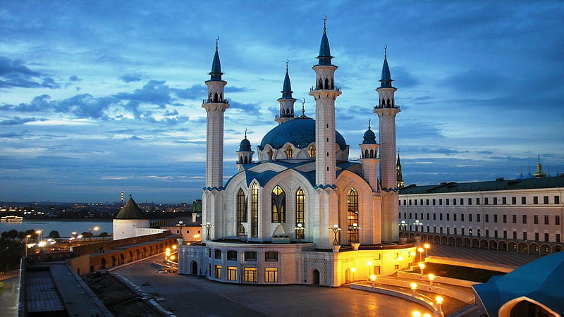 Mosque at Night, Building, Religious, Night, Mosque, HD wallpaper