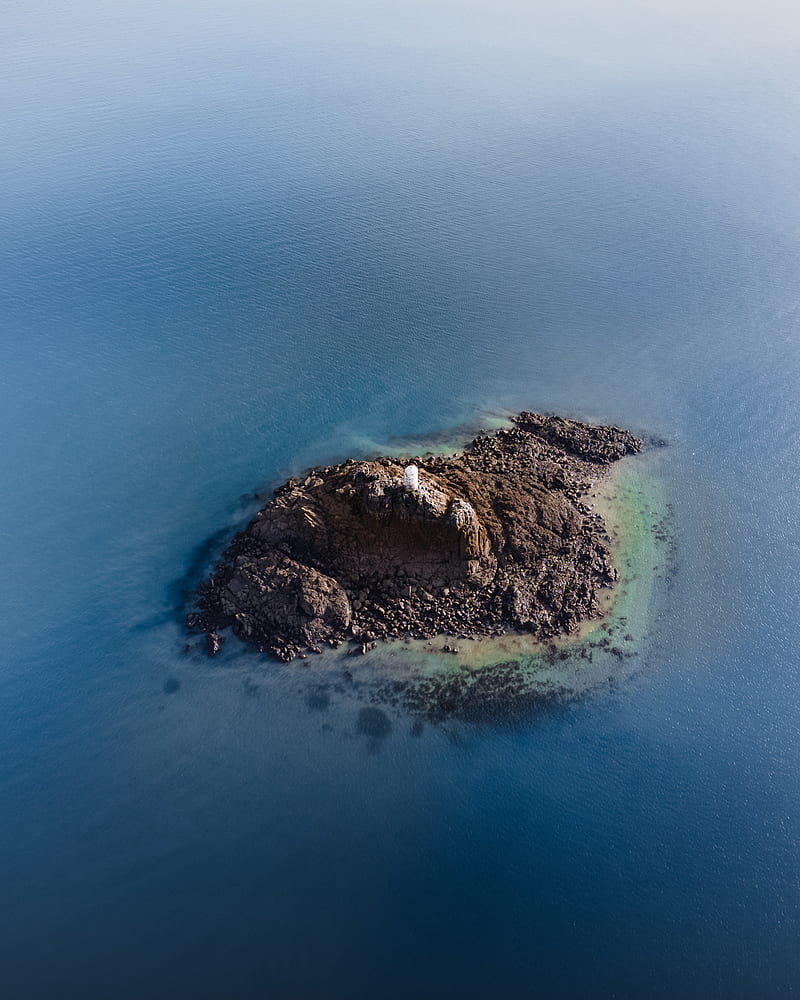 island, lighthouse, aerial view, sea, water, HD phone wallpaper