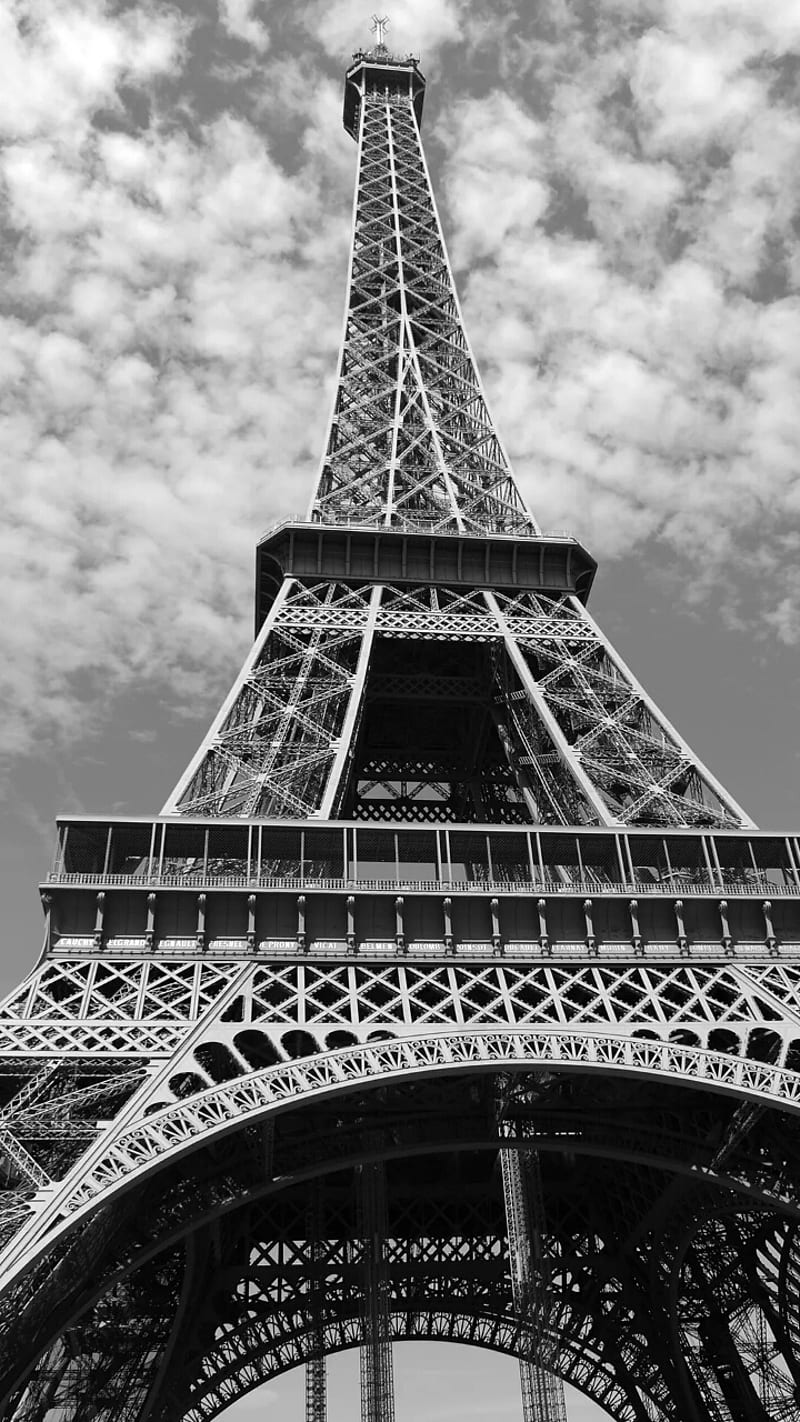 Eiffel tower, black, paris, tower, white, HD phone wallpaper