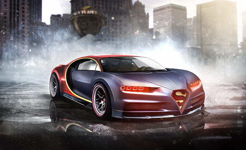 Bugatti Chiron Superman, bugatti-chiron, superman, carros, artist, superheroes-cars, HD wallpaper