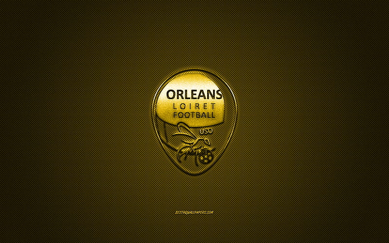 US Orleans, French football club, Ligue 2, yellow logo, yellow carbon fiber background, football, Orleans, France, US Orleans logo, HD wallpaper