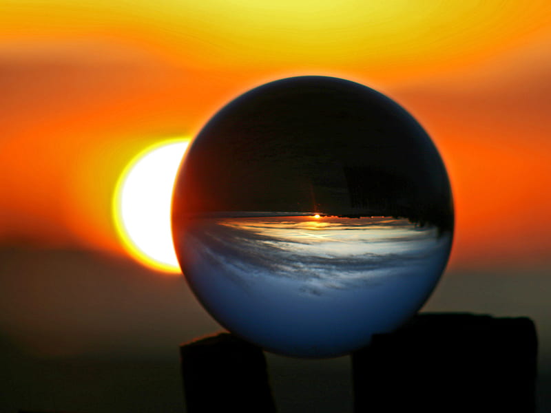Ball fence, sunset, sun, earth, ocean, HD wallpaper