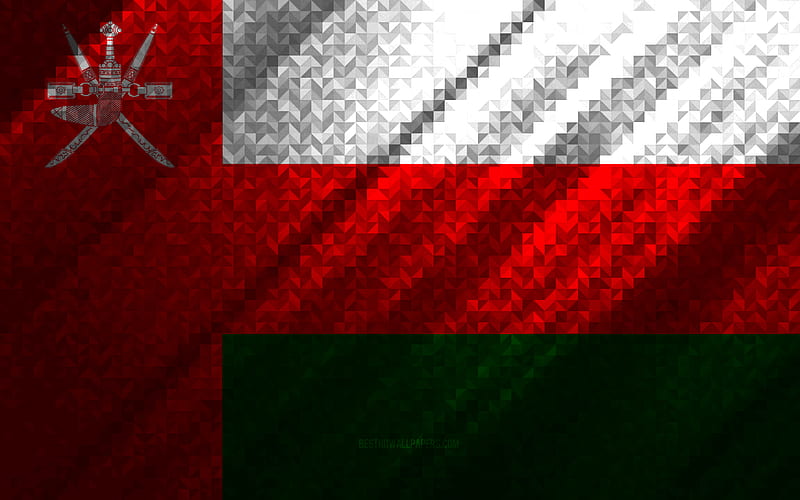 Flag of Oman, multicolored abstraction, Oman mosaic flag, Oman, mosaic art, Oman flag, HD wallpaper