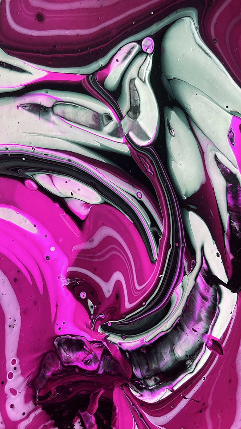 Pink and White, abstract, acrylic, paint, pour, HD phone wallpaper
