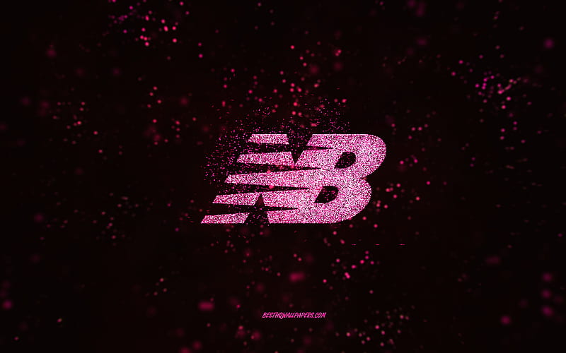 New Balance glitter logo, , black background, New Balance logo, pink glitter art, New Balance, creative art, New Balance pink glitter logo, HD wallpaper