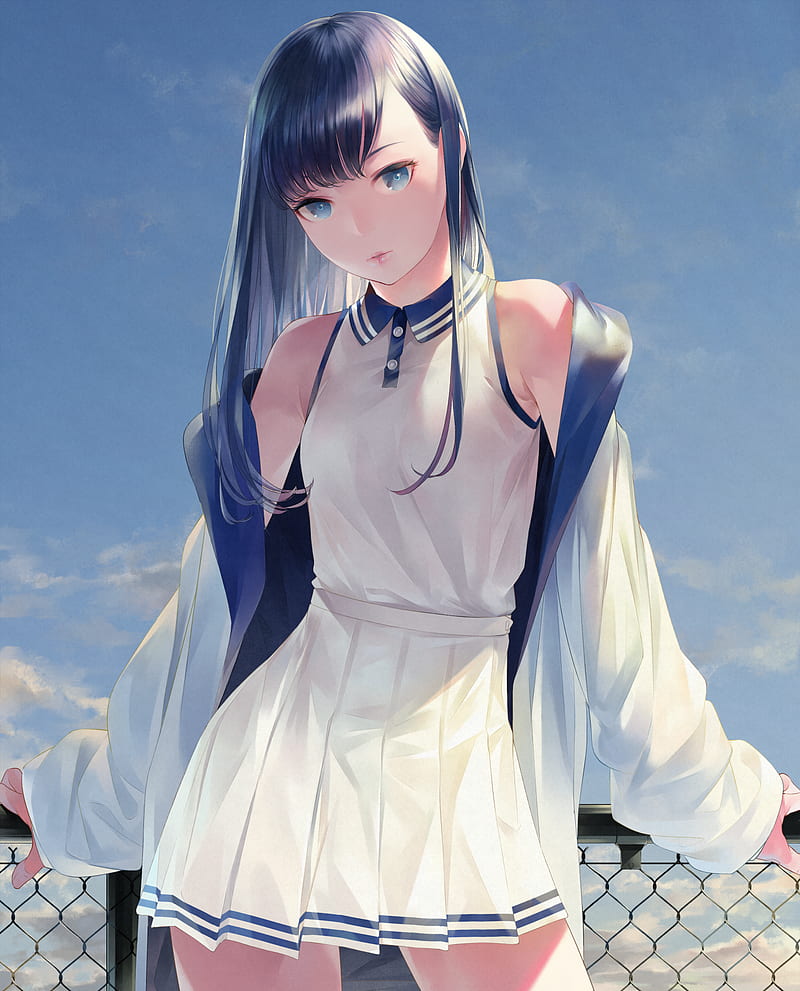 simple background, Sawasawa, anime, anime girls, long hair, blue eyes, HD phone wallpaper
