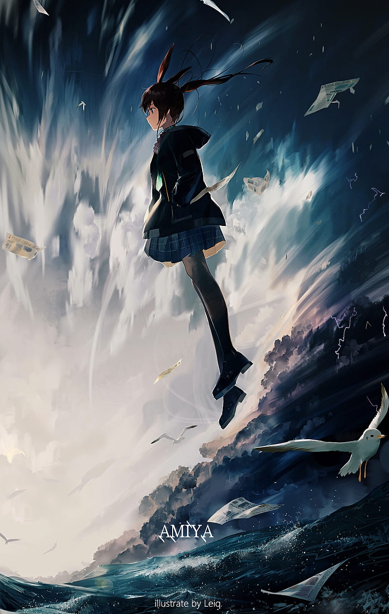 anime, anime girls, sea, Arknights, Leiq (artista), Amiya (Arknights), HD phone wallpaper