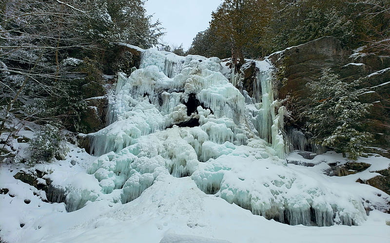 Frozen falls in the Adirondacks, NY, cascade, snow, usa, mountains, ice, winter, HD wallpaper