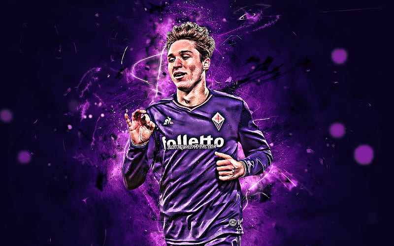 Federico Chiesa, italian footballers, Fiorentina FC, goal, soccer, Serie A, Chiesa, football, neon lights, Italy, abstract art, HD wallpaper